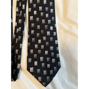 Burma Bibas Men’s Neck Tie 100% Silk Black Geometric Art Modern Squares